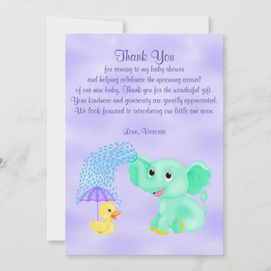 赤ちゃんシャワーありがとう男女兼用象 招待状 (正面)