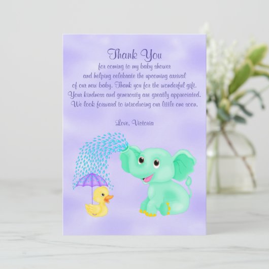 赤ちゃんシャワーありがとう男女兼用象 招待状 (スタンド正面)