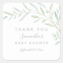 赤ちゃんシャワーありがとう緑の水の色の葉 スクエアシール