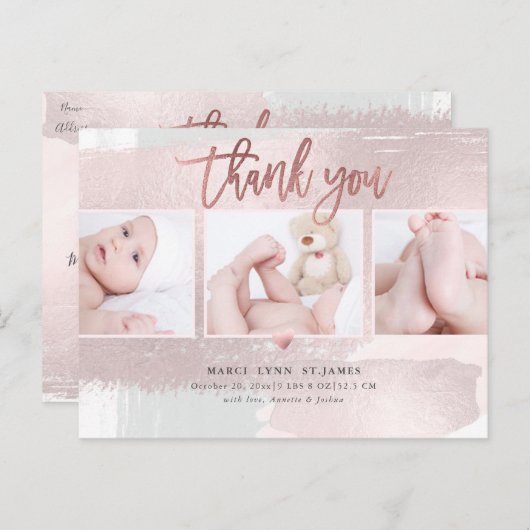 赤ちゃんシャワーありがとう赤面ピンクブラシストローク ポストカード (正面/裏面)