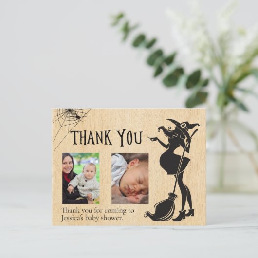赤ちゃんシャワーありがとう魔女ハロウィーンの写真 ポストカード (スタンド正面)
