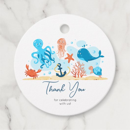 赤ちゃんシャワーありがとう。かわいい水中世界 フェイバータグ (正面)