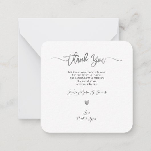 赤ちゃんシャワーありがとうDIYカラースクリプトノートカード ノートカード (裏面)