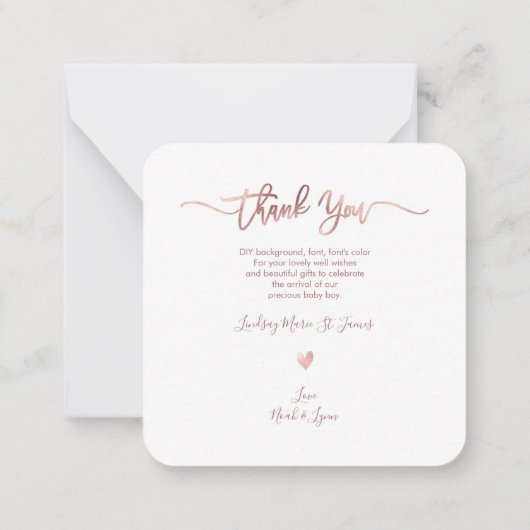 赤ちゃんシャワーありがとうDIYカラースクリプトノートカード ノートカード (裏面)