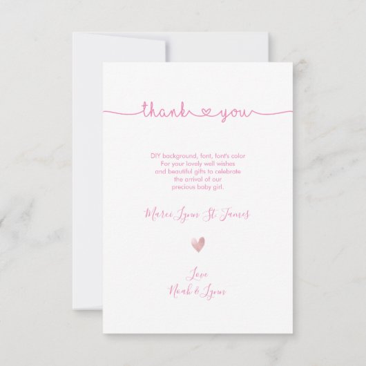 赤ちゃんシャワーありがとうDIYカラースクリプト サンキューカード (裏面)