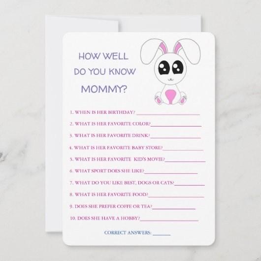 赤ちゃんシャワーうさぎ、どのくらいよく母を知っている 招待状 (正面)