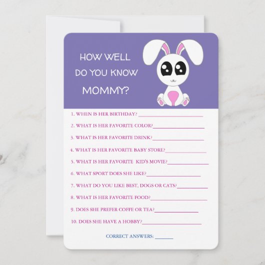 赤ちゃんシャワーうさぎ、どのくらいよく母を知っている 招待状 (正面)