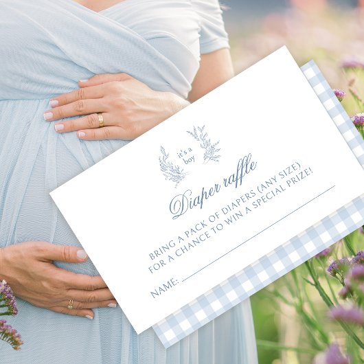 赤ちゃんシャワーおむつラッフルカードが青い エンクロージャーカード