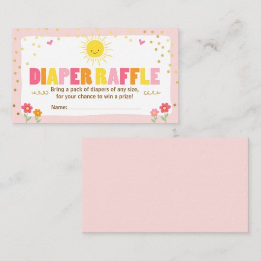 赤ちゃんシャワーおむつラッフルカードサンシャインガールピンク エンクロージャーカード