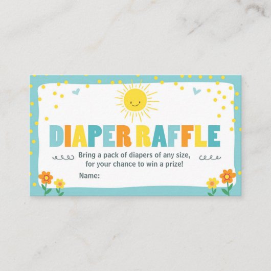 赤ちゃんシャワーおむつラッフルカードサンシャインボーイブルー エンクロージャーカード (正面)