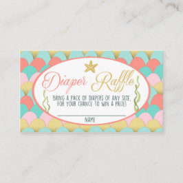 赤ちゃんシャワーおむつラッフルカードマーメイドコーラルピンク エンクロージャーカード