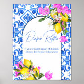 赤ちゃんシャワーおむつラッフルサインブルータイルレモン ポスター (正面)