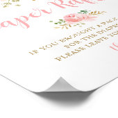 赤ちゃんシャワーおむつラッフルサイン、赤面ピンクフローラ ポスター (角)