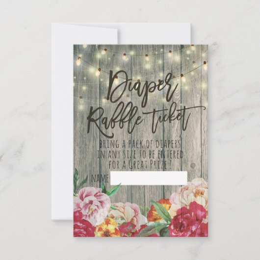 赤ちゃんシャワーおむつラッフルチケットフラワーウッドライト 招待状 (正面)