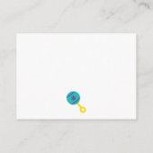 赤ちゃんシャワーおむつラッフルチケット付き/ティール（緑がかった色）ラトル エンクロージャーカード (裏面)