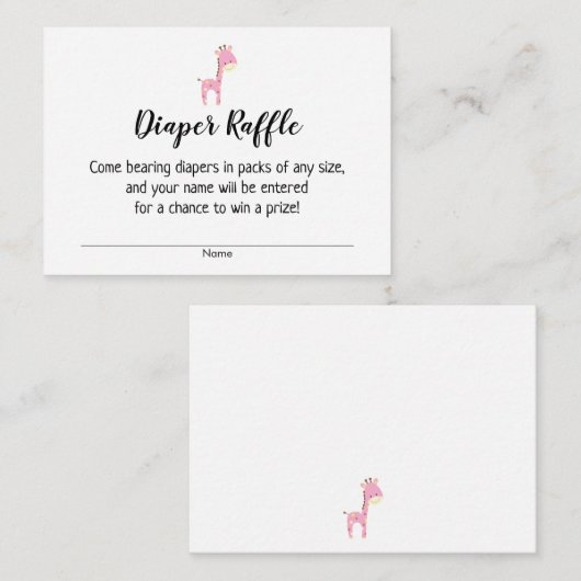 赤ちゃんシャワーおむつラッフルチケット付き/ピンクキリン エンクロージャーカード (正面/裏面)