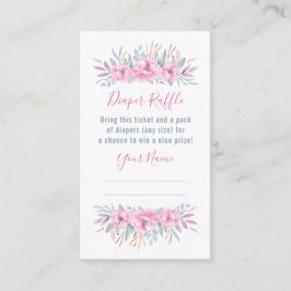 赤ちゃんシャワーおむつラッフルピンクの花水色 エンクロージャーカード