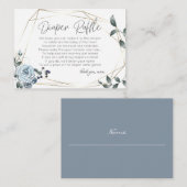 赤ちゃんシャワーおむつラッフル2 |埃っぽい青いフローラ エンクロージャーカード (正面/裏面)