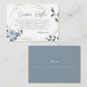 赤ちゃんシャワーおむつラッフル | ダスティブルーフローラ エンクロージャーカード (正面/裏面)