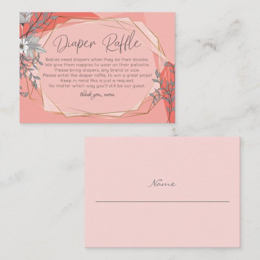 赤ちゃんシャワーおむつラッフル | トレンディーサンゴ幾何 エンクロージャーカード (正面/裏面)
