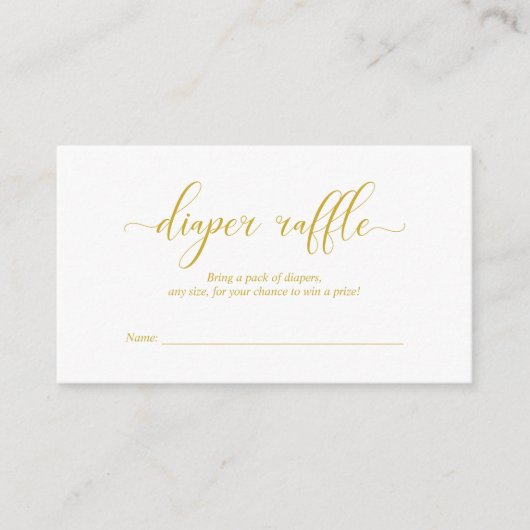 赤ちゃんシャワーおむつラッフル、モダン金ゴールドスクリプト エンクロージャーカード (正面)