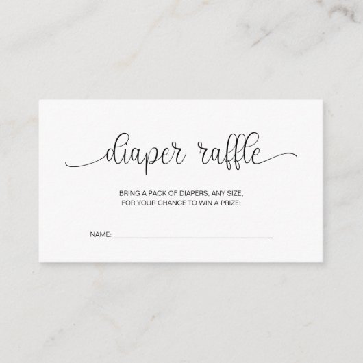 赤ちゃんシャワーおむつラッフル、手でレターブラック エンクロージャーカード (正面)