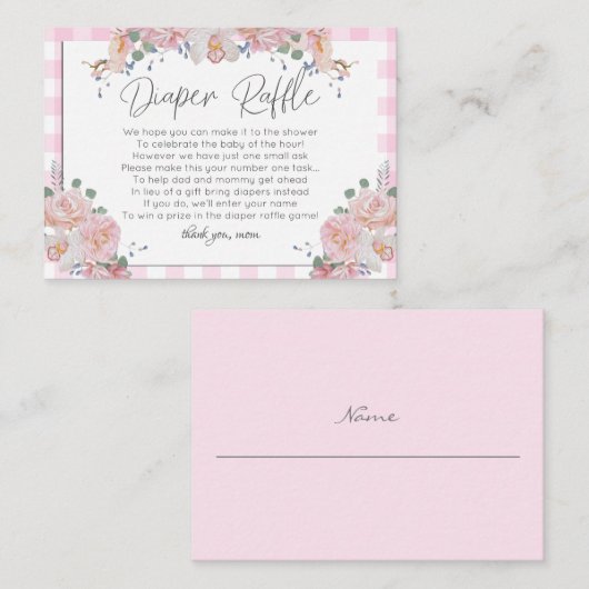 赤ちゃんシャワーおむつラッフル | BOHO赤ちゃんシャワーピンク エンクロージャーカード (正面/裏面)