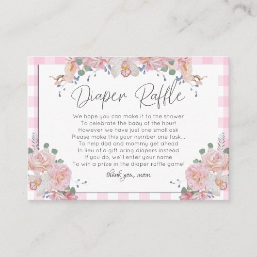 赤ちゃんシャワーおむつラッフル | BOHO赤ちゃんシャワーピンク エンクロージャーカード (正面)