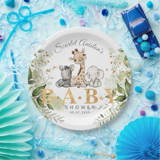 赤ちゃんシャワーかわいいアフリカの動物の緑 ペーパープレート (パーティー)