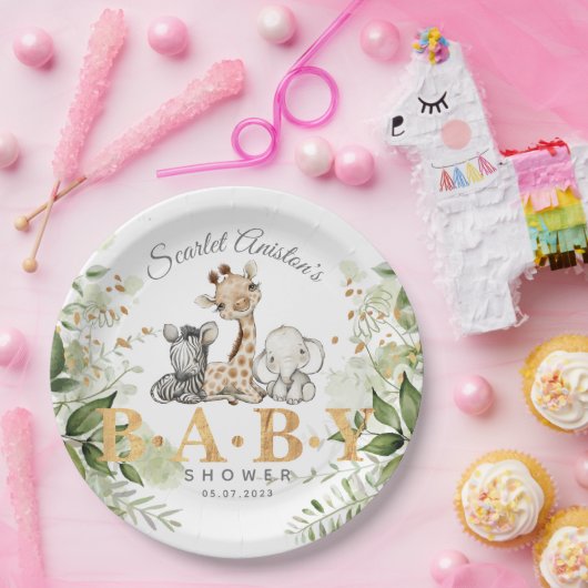 赤ちゃんシャワーかわいいアフリカの動物の緑 ペーパープレート (パーティー)