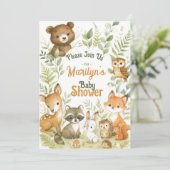 赤ちゃんシャワーかわいいウッドランド赤ちゃん動物 招待状 (スタンド正面)