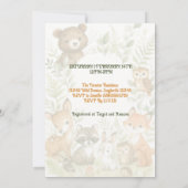 赤ちゃんシャワーかわいいウッドランド赤ちゃん動物 招待状 (裏面)