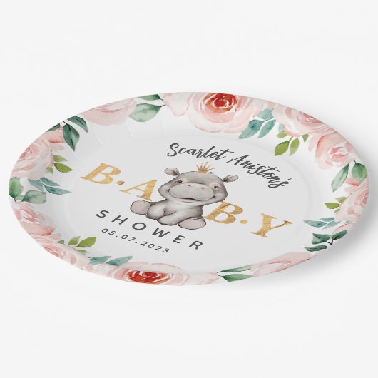 赤ちゃんシャワーかわいいカバ ペーパープレート (アングル)