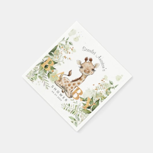 赤ちゃんシャワーかわいいキリン緑 スタンダードカクテルナプキン (角)