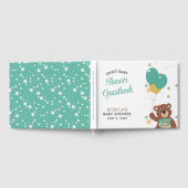 赤ちゃんシャワーかわいいクマ緑のバルーン男女兼用 ゲストブック (全面)