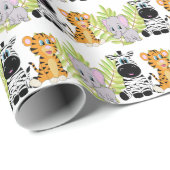 赤ちゃんシャワーかわいいサファリジャングル動物 ラッピングペーパー (ロールコーナー)