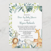 赤ちゃんシャワーかわいいサファリ動物 招待状 (正面/裏面)