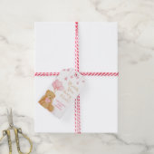 赤ちゃんシャワーかわいいテディベアピンク色の風船スター ギフトタグ (より糸付き)