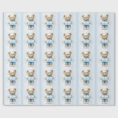 赤ちゃんシャワーかわいいテディベアブルーフローラ美人 ラッピングペーパー (フラット)