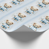 赤ちゃんシャワーかわいいテディベアブルーフローラ美人 ラッピングペーパー (角)