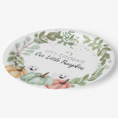 赤ちゃんシャワーかわいいハロウィーンの水の色のカボチャ ペーパープレート (アングル)