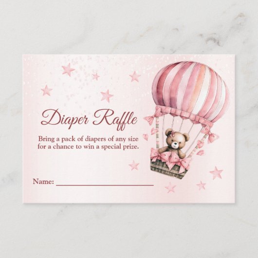 赤ちゃんシャワーかわいいピンクのテディベア熱い空気気球 エンクロージャーカード (正面)