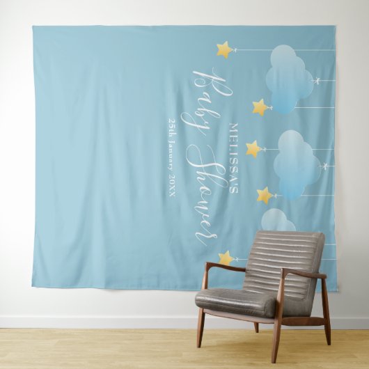 赤ちゃんシャワーかわいいブルーフォトブース背景 タペストリー (インサイチュ(横))
