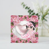 赤ちゃんシャワーかわいいベビーガールピンクローゼベビーガール2 招待状 (スタンド正面)