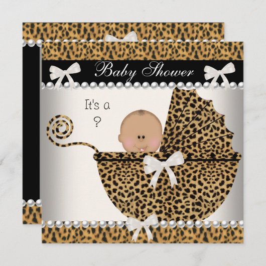 赤ちゃんシャワーかわいいベビーヒョウ性別リビール2 招待状 (正面/裏面)