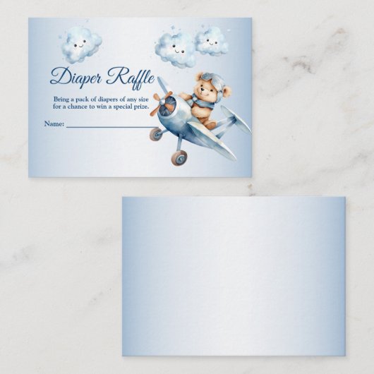 赤ちゃんシャワーかわいいベビーベアパイロットブルー飛行機 エンクロージャーカード (正面/裏面)