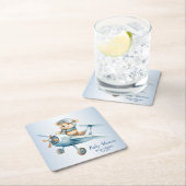 赤ちゃんシャワーかわいいベビーベアパイロットブルー飛行機 スクエアペーパーコースター (インサイチュ)