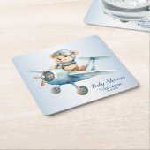 赤ちゃんシャワーかわいいベビーベアパイロットブルー飛行機 スクエアペーパーコースター (アングル)