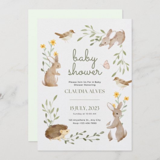 赤ちゃんシャワーかわいい動物のジャングル シーズンカード (正面/裏面)