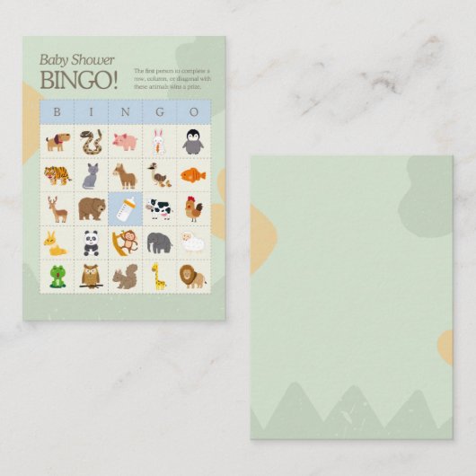 赤ちゃんシャワーかわいい動物ビンゴゲームカード エンクロージャーカード (正面/裏面)